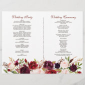 Burgundy Blush Bloemige Geweien Huwelijksprogramma (Achterkant)