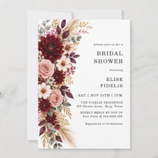 Burgundy Blush Bloemige Pampagras Bruiloft Feest Kaart