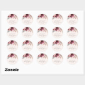 Burgundy Blush Bloemige Pampagras Bruiloft  Ronde Sticker (Vel)