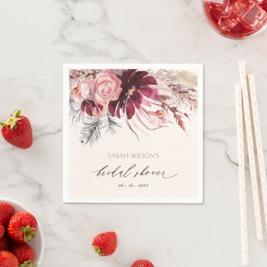 Burgundy Blush Bloemige Pampagras Bruiloft Servet (Insitu)