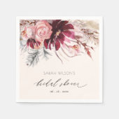 Burgundy Blush Bloemige Pampagras Bruiloft Servet (Voorkant)