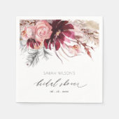 Burgundy Blush Bloemige Pampas Gras Bruiloft Servet (Voorkant)