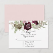 Burgundy Blush Bloemrijke Elegante Sage Trouw RSVP (Voorkant / Achterkant)
