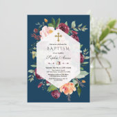 Burgundy Blush Bloemrijke Geometrische Navy Blauwe Kaart (Staand voorkant)