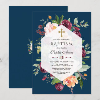 Burgundy Blush Bloemrijke Geometrische Navy Blauwe Kaart