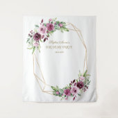 Burgundy Blush Bloemrijke Gouden Verjaardagsfotore Wandkleed (Voorkant)