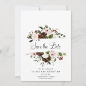 Burgundy Blush Bloemrijke Moderne Calligrafie Save The Date (Voorkant)