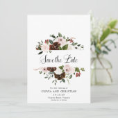 Burgundy Blush Bloemrijke Moderne Calligrafie Save The Date (Staand voorkant)