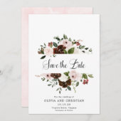 Burgundy Blush Bloemrijke Moderne Calligrafie Save The Date (Voorkant / Achterkant)