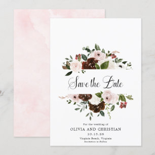 Burgundy Blush Bloemrijke Moderne Calligrafie Save The Date
