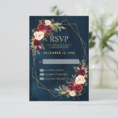 Burgundy Blush Bloemrijke Moderne Geometrische Tro RSVP Kaartje (Staand voorkant)