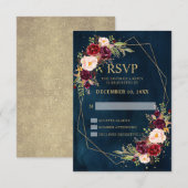 Burgundy Blush Bloemrijke Moderne Geometrische Tro RSVP Kaartje (Voorkant / Achterkant)