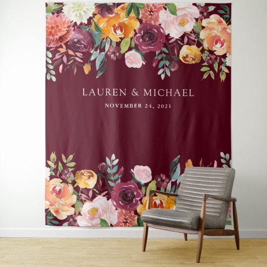 Burgundy Blush Bloemstuk Achtergrond | Fotocabine Wandkleed (In situ)