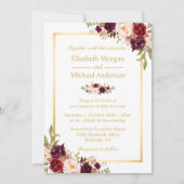 Burgundy Blush Bloom Floral Gold Lijst Weddenschap Kaart (Voorkant)