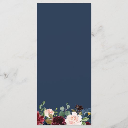 Burgundy Blush Blue Bloom Floral Wedding Menu (Achterkant)