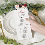 Burgundy Blush Blue Bloom Floral Wedding Menu<br><div class="desc">Kaart van het Burgundy Blush Blue Bloom Floral Wedding Menu. (1) Voor verdere aanpassing,  gelieve de "pas verder"verbinding aan en ons ontwerphulpmiddel te gebruiken om deze sjabloon te wijzigen. (2) Neem contact met me op als je hulp of overeenkomende objecten nodig hebt.</div>