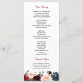 Burgundy Blush Blue Bloom Floral Wedding Programme Programmakaart (Achterkant)