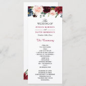 Burgundy Blush Blue Bloom Floral Wedding Programme Programmakaart (Voorkant / Achterkant)