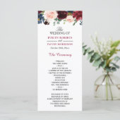 Burgundy Blush Blue Bloom Floral Wedding Programme Programmakaart (Staand voorkant)