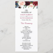 Burgundy Blush Blue Bloom Floral Wedding Programme Programmakaart (Voorkant)