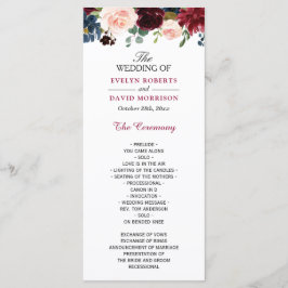 Burgundy Blush Blue Bloom Floral Wedding Programme Programmakaart