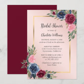 Burgundy Blush Blue Elegant Floral Vrijgezellenfee Kaart (Voorkant / Achterkant)