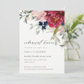 Burgundy Blush Blue Floral Rehearsal Dinner Invite Bedankkaart (Staand voorkant)