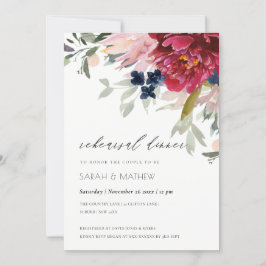 Burgundy Blush Blue Floral Rehearsal Dinner Invite Bedankkaart