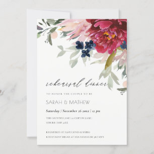 Burgundy Blush Blue Floral Rehearsal Dinner Invite Bedankkaart