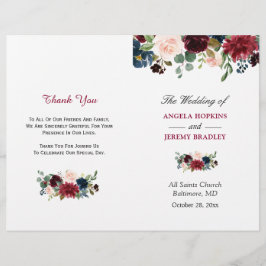 Burgundy Blush Blue Floral vouded Wedding Programm