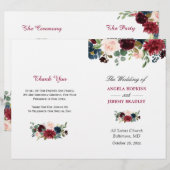 Burgundy Blush Blue Floral vouded Wedding Programm (Voorkant / Achterkant)