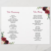 Burgundy Blush Blue Floral vouded Wedding Programm (Achterkant)