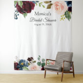 Burgundy Blush Blue Floral Vrijgezellenfeest Backd Wandkleed (In situ)