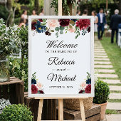 Burgundy Blush Blue Floral Weddenschap Welkom Poster
