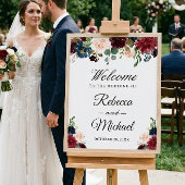 Burgundy Blush Blue Floral Weddenschap Welkom Poster