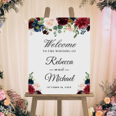 Burgundy Blush Blue Floral Weddenschap Welkom Poster