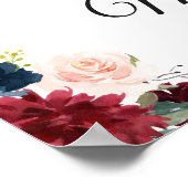 Burgundy Blush Blue Floral Weddenschap Welkom Poster (Hoek)
