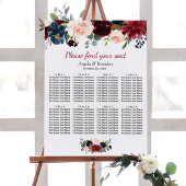 Burgundy Blush Blue Floral Wedding Seating Chart Poster