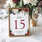 Burgundy Blush Blue Floral Wedingstabel Number Kaart
