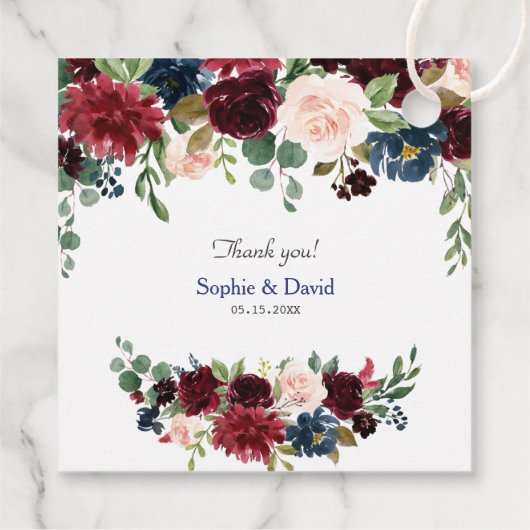 Burgundy Blush Blue Flowers Wedding Bedankjes Labels (Achterkant)