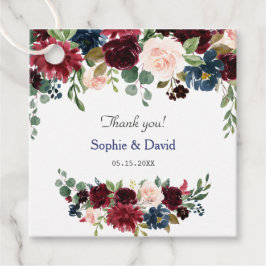 Burgundy Blush Blue Flowers Wedding Bedankjes Labels