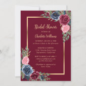 Burgundy Blush Blue Gold Floral Vrijgezellenfeest Kaart (Voorkant)