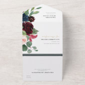 BURGUNDY BLUSH BLUE GREEN WATERVERF FLORAL ALL IN ONE UITNODIGING (Buitenkant)