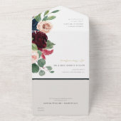 BURGUNDY BLUSH BLUE GREEN WATERVERF FLORAL ALL IN ONE UITNODIGING (Buitenkant)