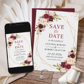 Burgundy Blush Boho Floral Trendy Gold Geometric Save The Date