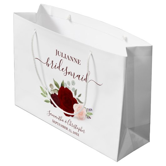 Burgundy Blush Boho Roses Wedding Bridesmaid Groot Cadeauzakje (Achterkant Gekanteld)