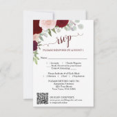 Burgundy Blush Boho Roses Wedding QR Code RSVP  Kaart (Voorkant)