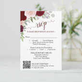 Burgundy Blush Boho Roses Wedding QR Code RSVP Kaart (Staand voorkant)