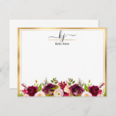 Burgundy Blush Botanical Floral Monogram Note Kaar Bedankkaart (Voorkant / Achterkant)