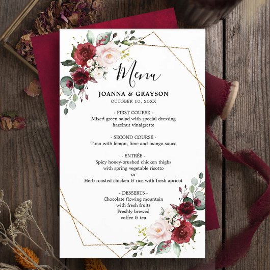 Burgundy Blush Botanical Geometric WeddenMenu